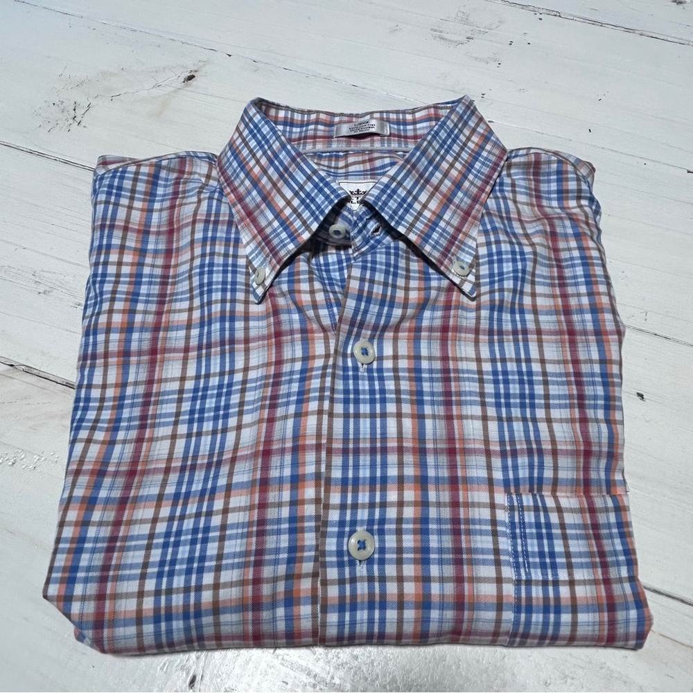 Peter Millar Blue and Red Plaid Casual Shirt